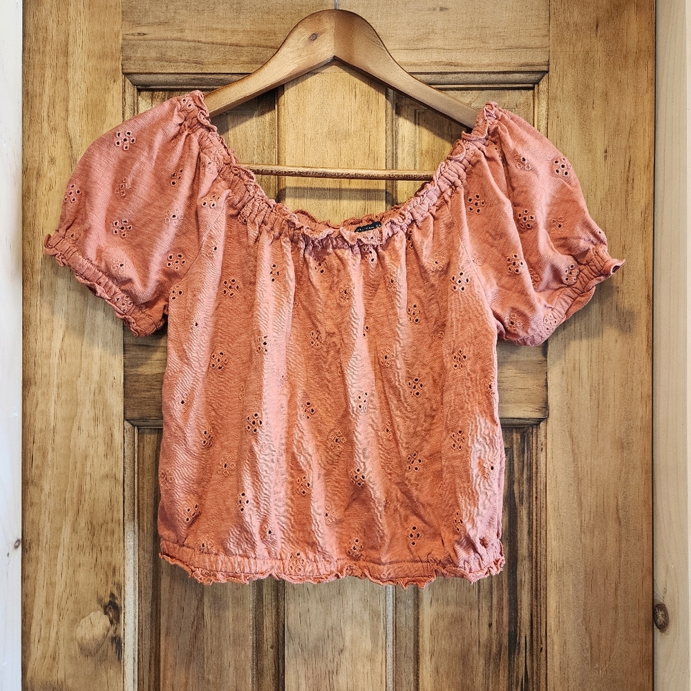 American Eagle Outfitters Rust Orange Eyelet Crop Top